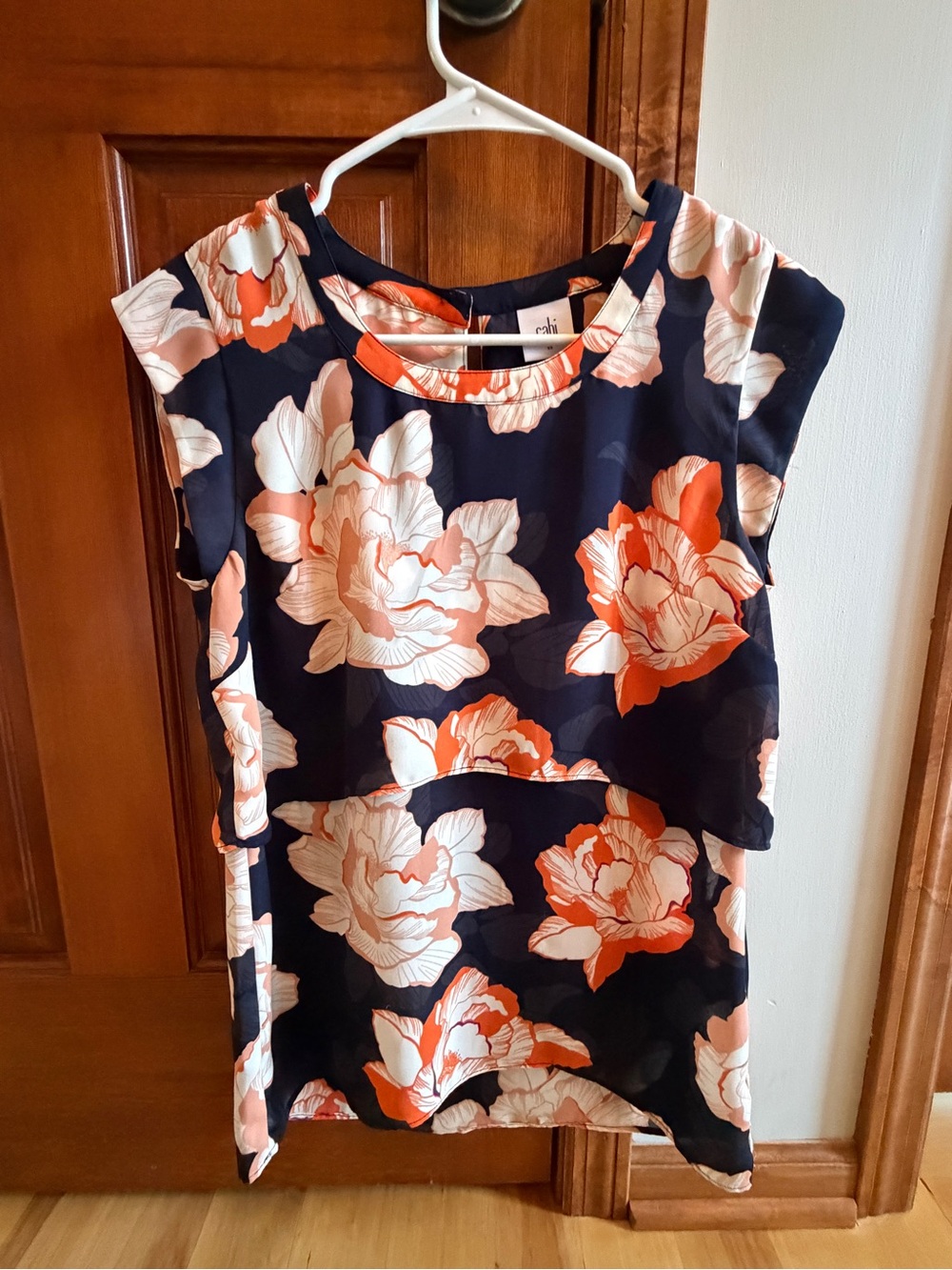 Cabi Style 3080 Floral Layered Blue and Orange Women’s Blouse